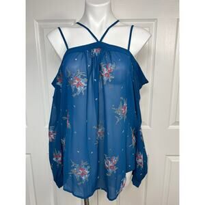Ro & De Women's Long Sleeves Embroidered Blouse Off The Shoulder Blue Size M